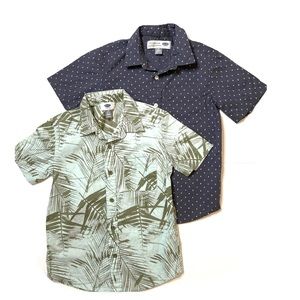 Old Navy Bundle Mint Tropical & Grey Dots Graphic Cotton Button Down Shi…